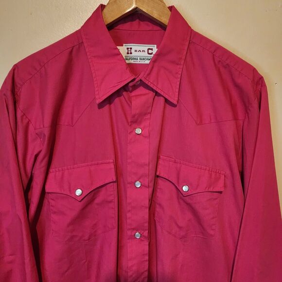 Vintage H Bar C Shirt Pearl Snap Western Button USA 17/34 XL Rodeo 70s 80s - Picture 2 of 6